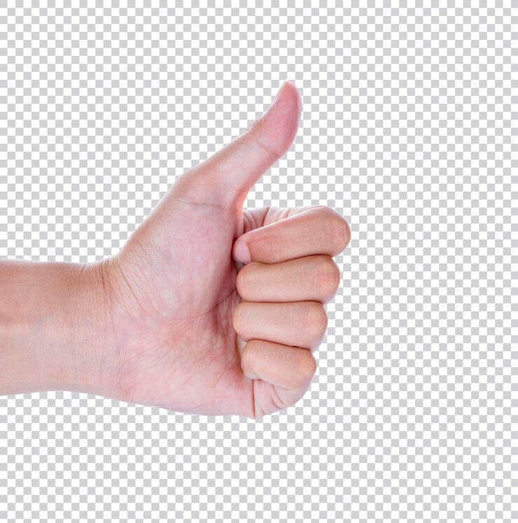 PSD mano de mujer con un gesto de pulgar-puño aislado psd premium
