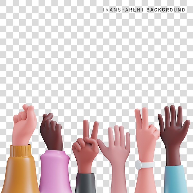 PSD mano multiétnica y diversa levantada juntos como concepto de diversidad