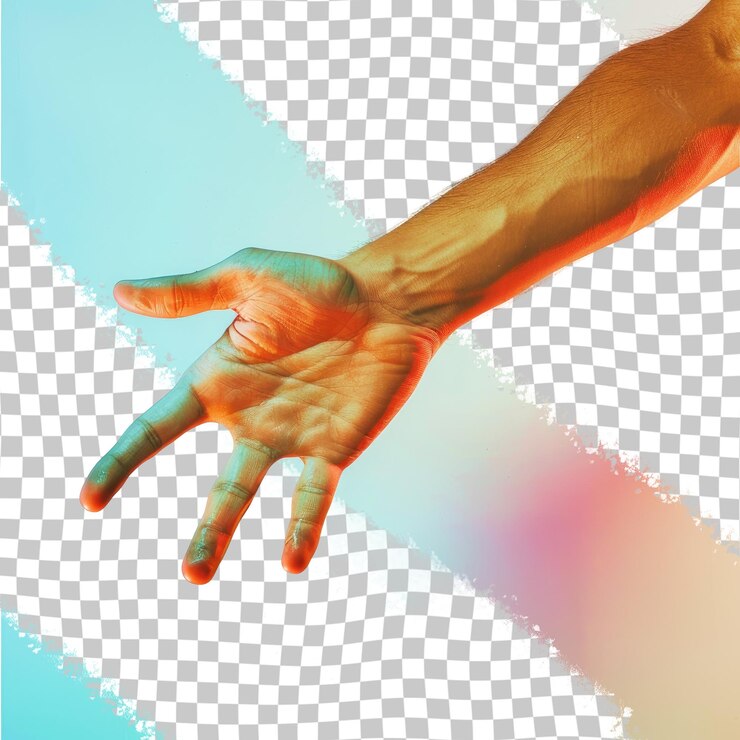 PSD una mano con un patrón rojo y azul en ella