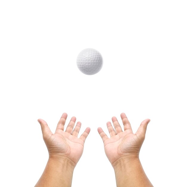 PSD con la mano la pelota de golf en un fondo transparente