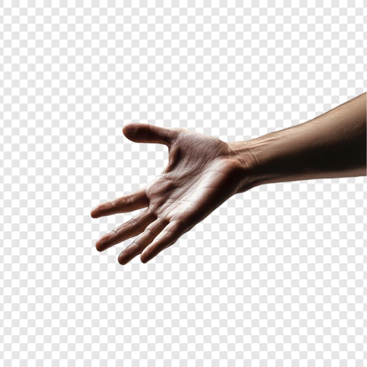 PSD una mano de piel oscura con la palma extendida hacia arriba ofreciendo ayuda o recibiendo algo un gesto de dar o pedir aislado en un fondo transparente