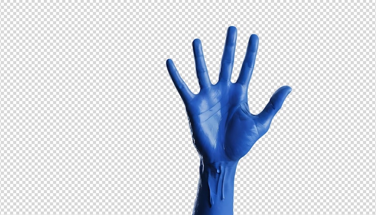 PSD mano pintada de azul con pintura que gotea