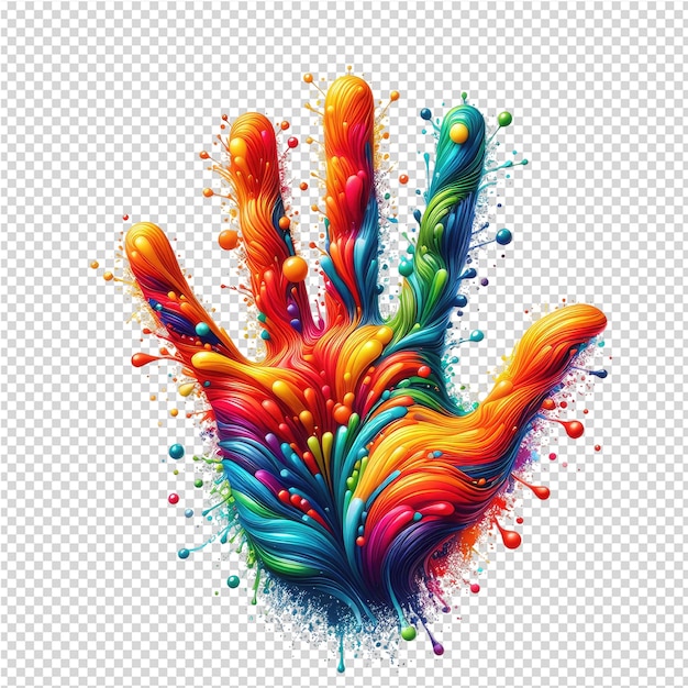 PSD una mano con pintura colorida y un fondo multicolor