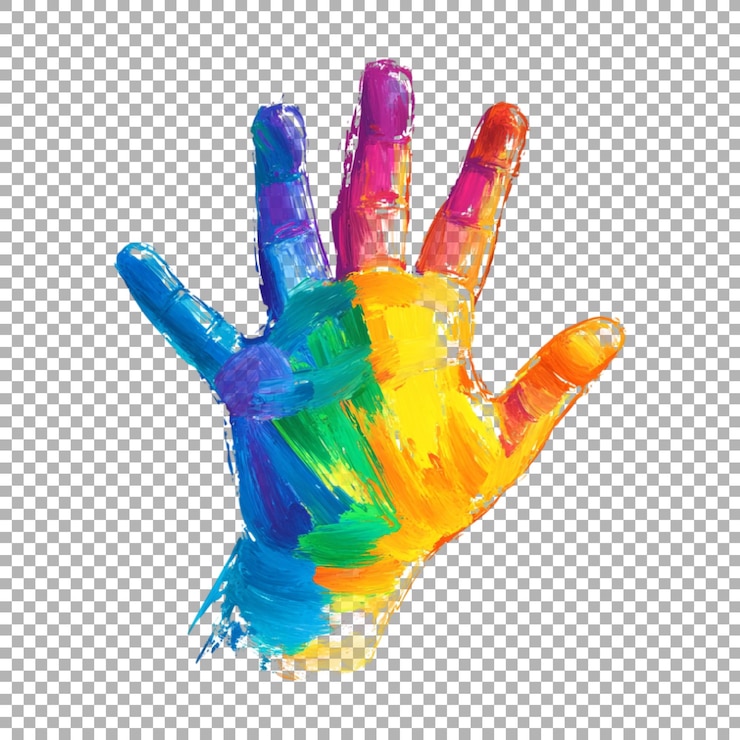 PSD mano png con pintura de colores en un fondo transparente generada por ai
