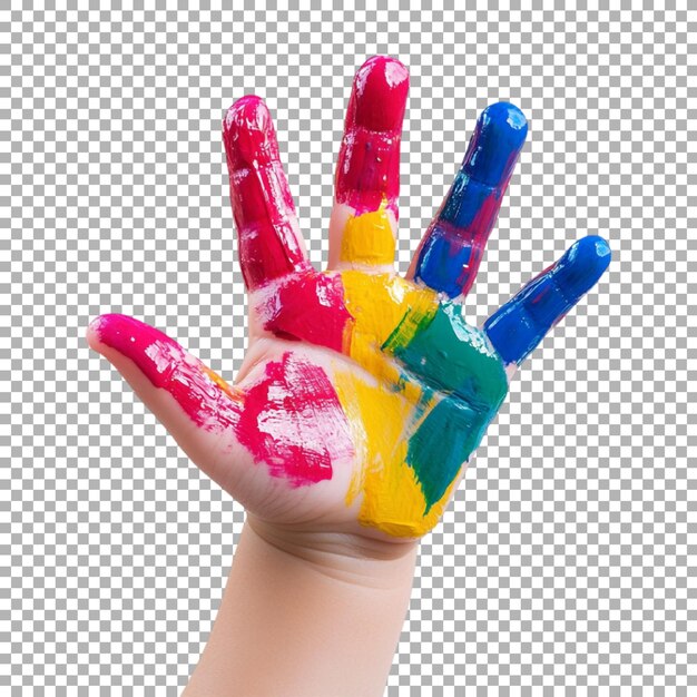 Mano PNG con pintura de colores en un fondo transparente generada por Ai