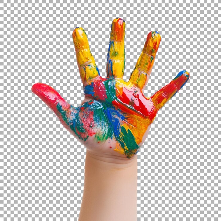 PSD mano png con pintura de colores en un fondo transparente generada por ai
