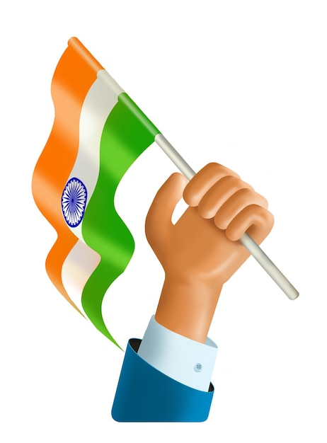 PSD mano presentada en 3 d que sostiene la ilustración patriótica de la bandera india el día de la independencia