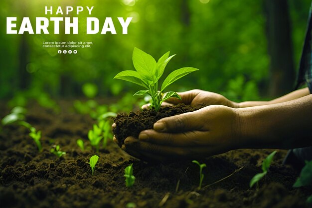 PSD la mano protege las plántulas que están creciendo el medio ambiente día de la tierra en las manos de los árboles que crecen