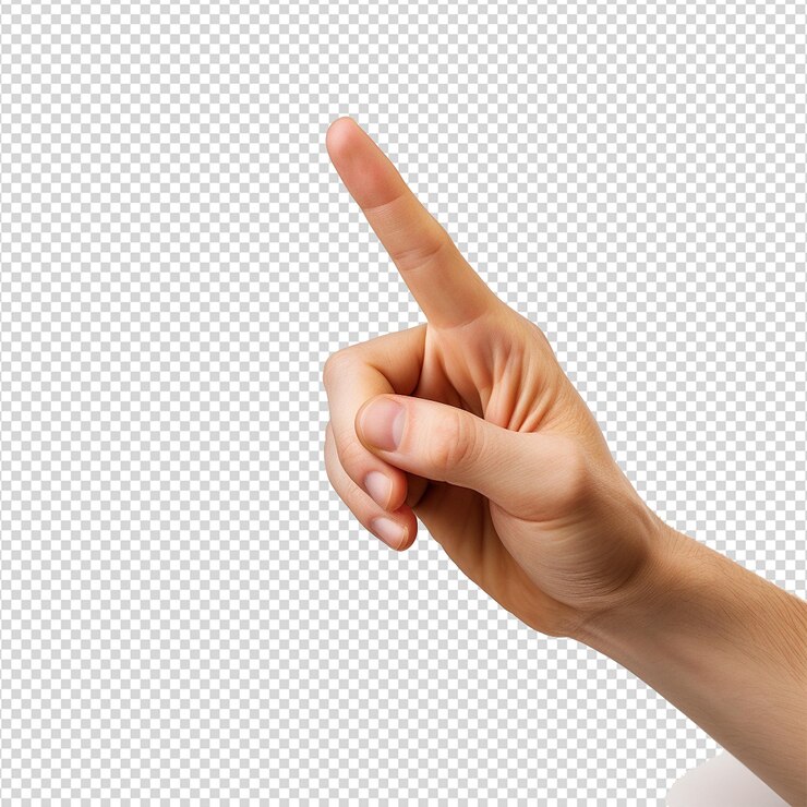 PSD la mano que señala está aislada sobre un fondo transparente
