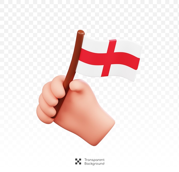 La mano que sostiene la bandera de inglaterra símbolos aislados iconos y cultura de inglaterra renderización en 3d