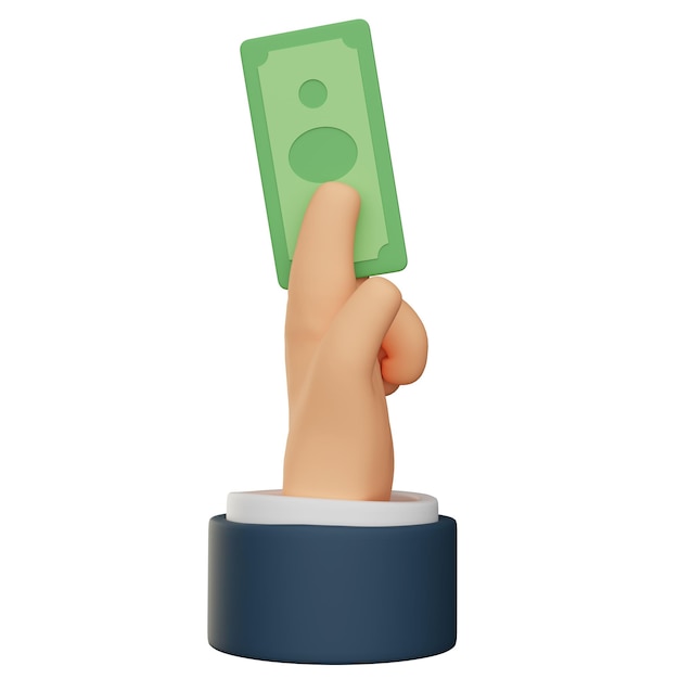 mano que sostiene un billete gráfico 3D