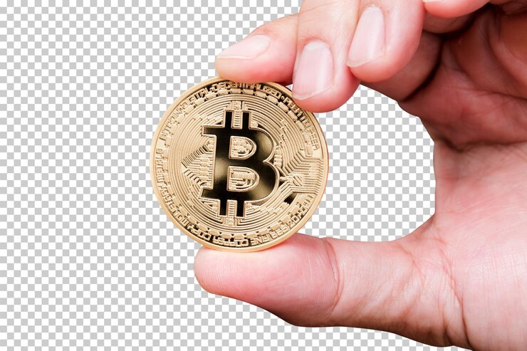 PSD mano que sostiene bitcoin