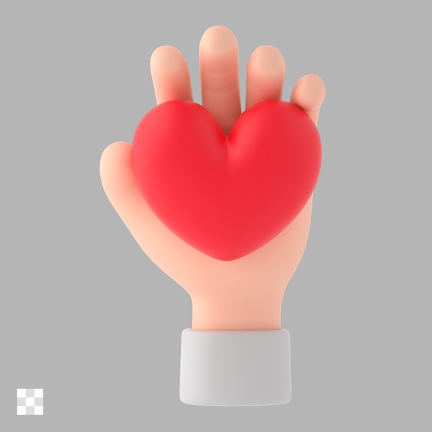 La mano que sostiene el corazón 3d icono psd