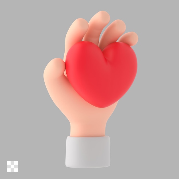 PSD la mano que sostiene el corazón 3d icono psd