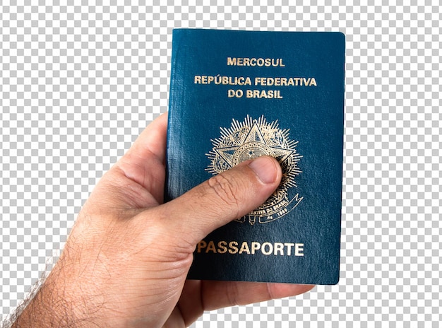 PSD mano que sostiene el pasaporte brasileño