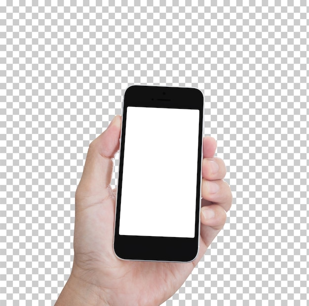 Mano que sostiene el teléfono móvil aislado