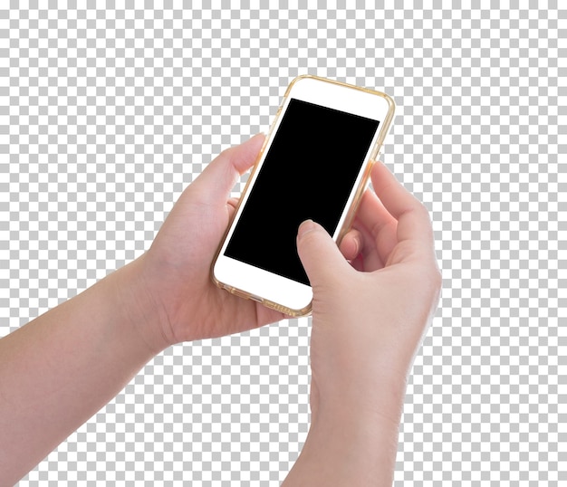 Mano que sostiene el teléfono móvil aislado