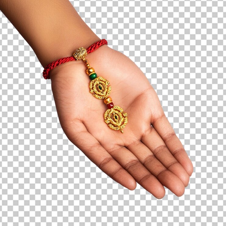 PSD la mano con el rakhi en un fondo transparente