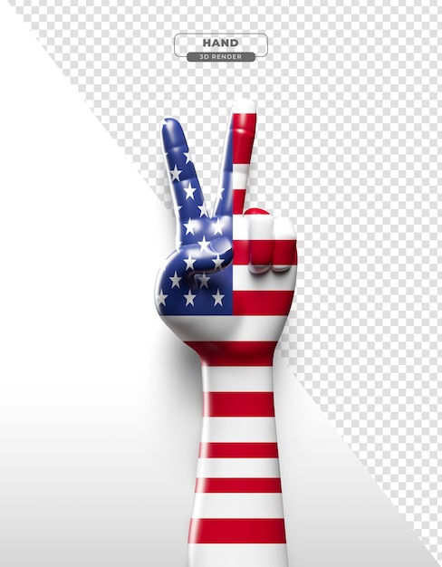 Mano realista con bandera de estados unidos en render 3d