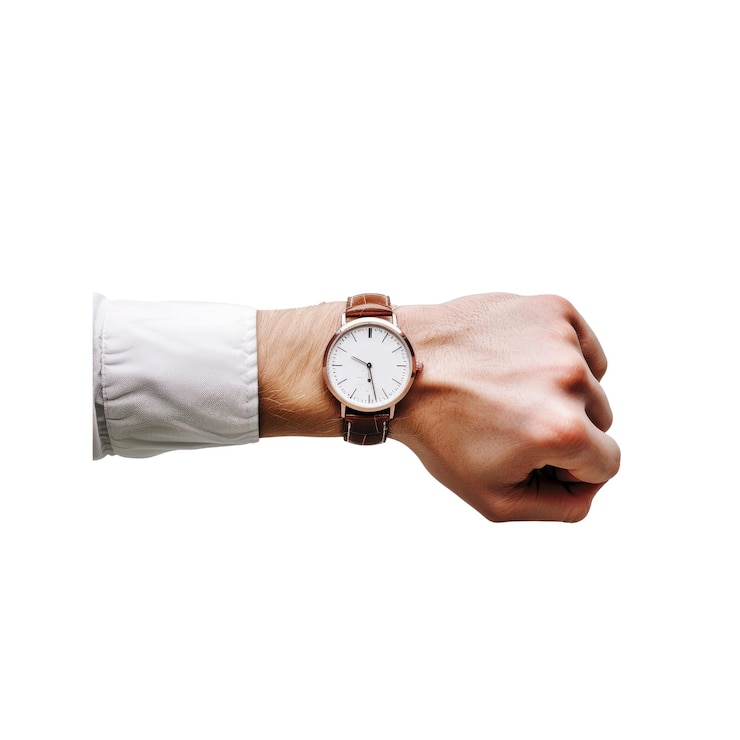PSD una mano con un reloj de pulsera moderno aislado sobre un fondo blanco