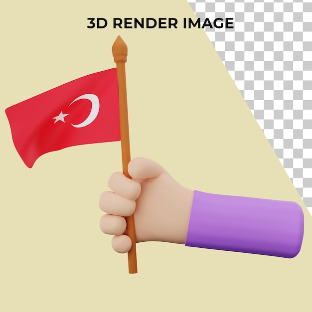 Mano de renderizado 3D con concepto de día nacional de turquía