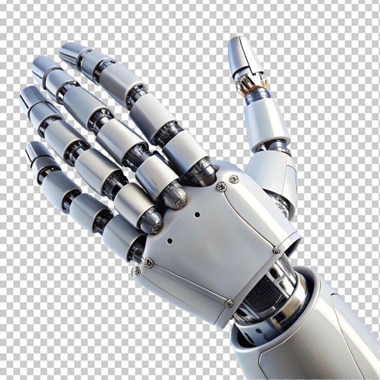 PSD mano de robot en un fondo transparente