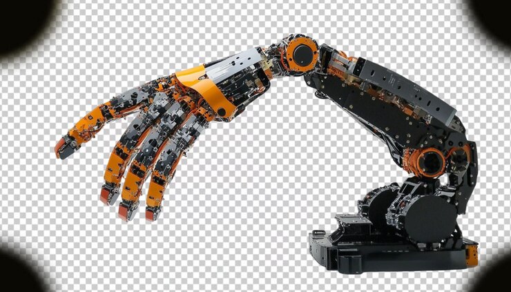 PSD mano de robot en un fondo transparente