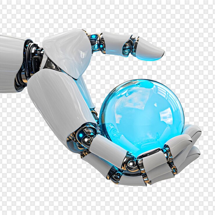 PSD la mano del robot sosteniendo una esfera brillante