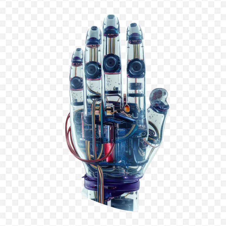 PSD una mano robótica con un brazo azul que dice robot en él