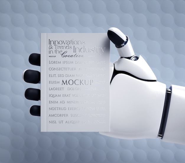 Mano robotica con modello di libro a copertina