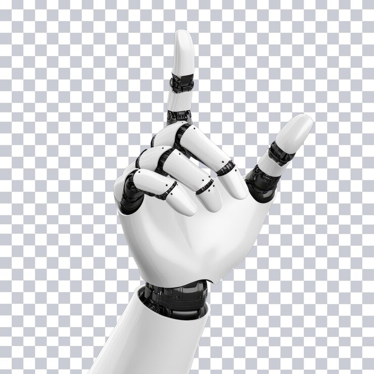 PSD mano robótica haciendo ok gesto para tecnología e innovación conceptos en fondo transparente