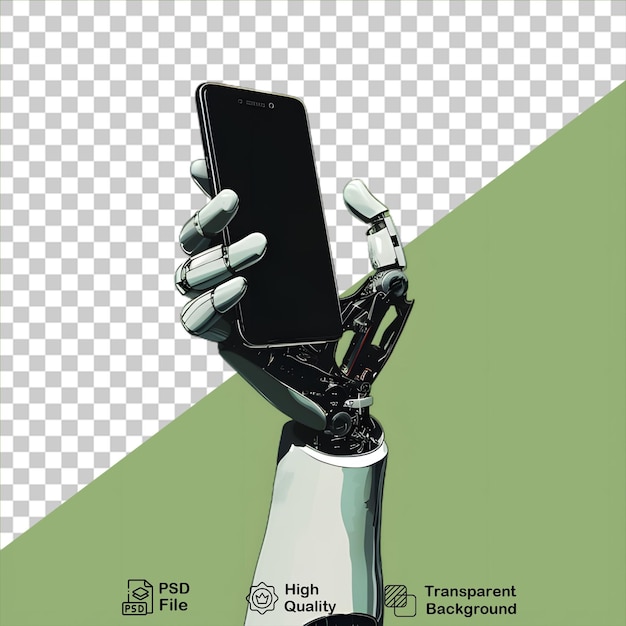 PSD mano robótica sosteniendo el teléfono en fondo transparente incluye archivo png