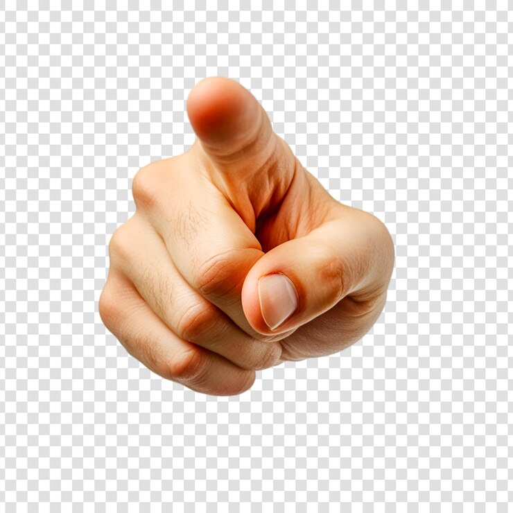 PSD una mano señalando aislada en un fondo transparente