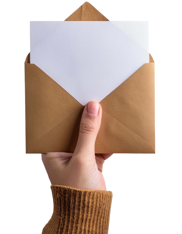 PSD la mano con un sobre en blanco
