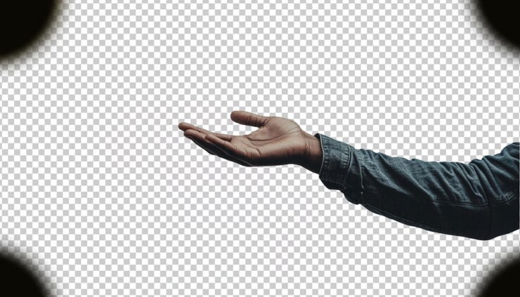 PSD una mano sosteniendo algo en un fondo transparente