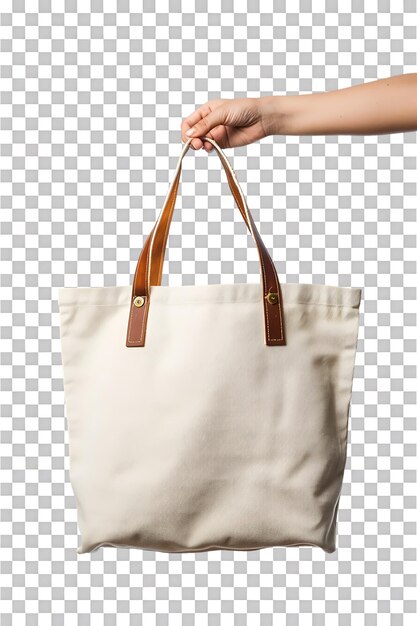 Mano sosteniendo una bolsa aislada contra un fondo transparente
