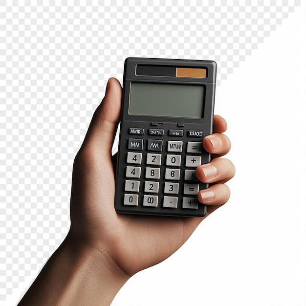 una mano sosteniendo una calculadora con el número 0 en ella