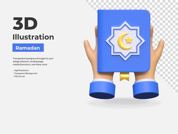 PSD mano sosteniendo corán icono ramadan 3d ilustración