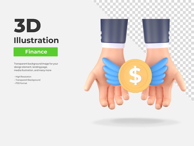 Mano sosteniendo dinero seguro financiero 3d icono ilustración