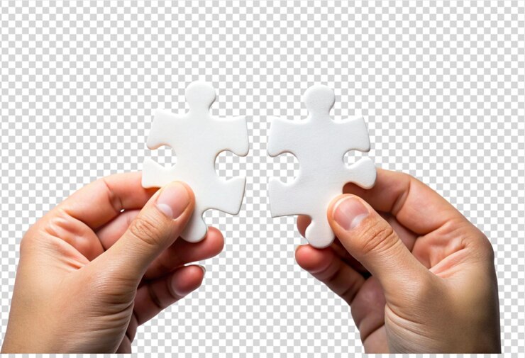 PSD una mano sosteniendo dos piezas blancas del rompecabezas png