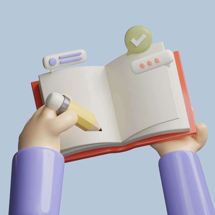 PSD una mano sosteniendo un lápiz y escribiendo en un libro con una lista de verificación en el medio.