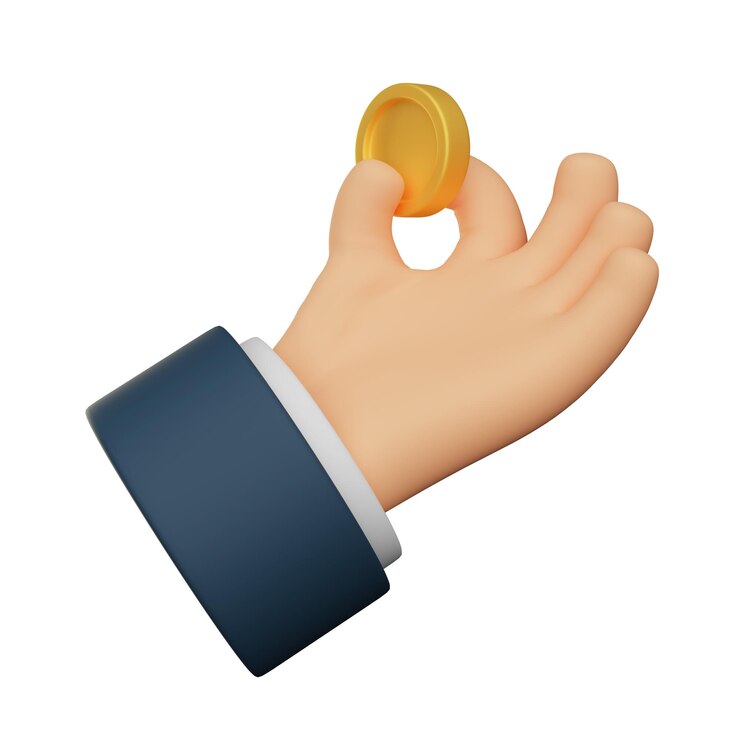 PSD mano sosteniendo una moneda con el dedo índice