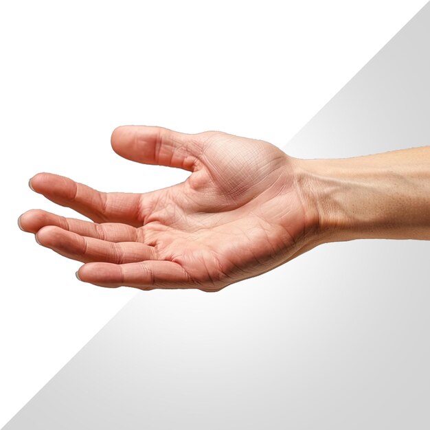 Mano sosteniendo un objeto invisible aislado en un fondo transparente