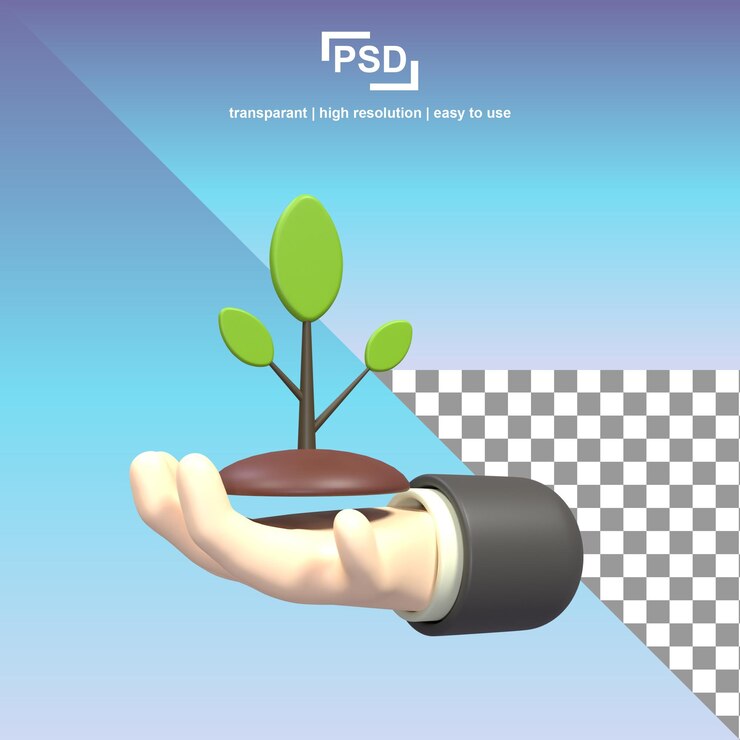 PSD una mano sosteniendo una planta que dice psdd.