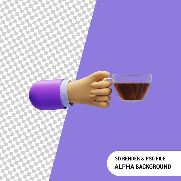Mano sosteniendo una taza de té 3d render Premium Psd