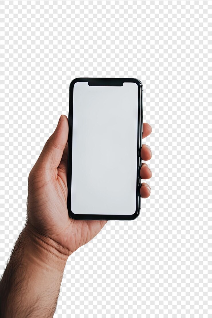 PSD una mano sosteniendo un teléfono con una pantalla que dice "t" en la pantalla