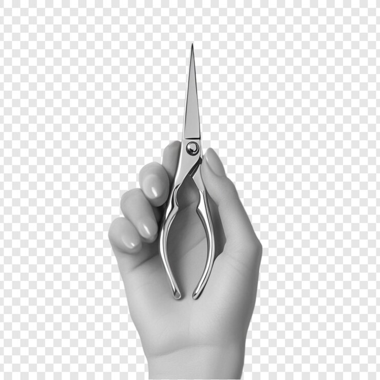 PSD una mano sostiene un par de elegantes tijeras de plata una herramienta perfecta para el corte de precisión