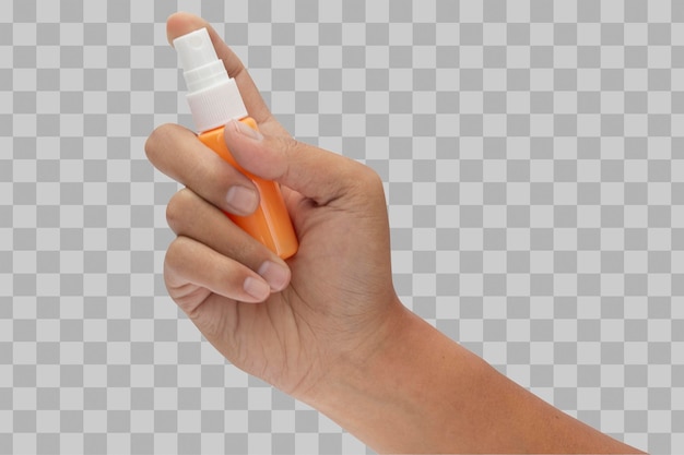 Mano sujetando botella de spray