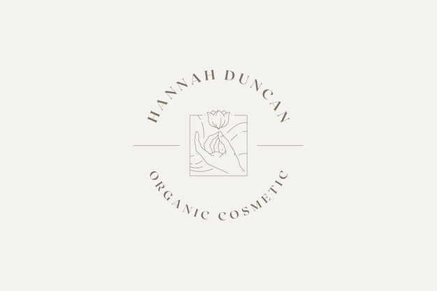 Mano umana naturale organica loto consapevolezza spirituale yoga meditazione logo a cornice quadrata