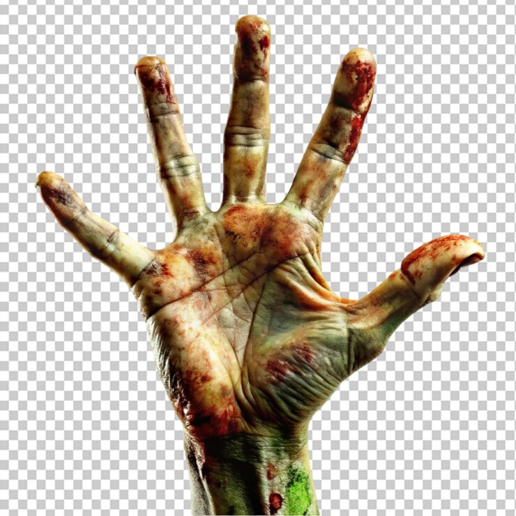 PSD la mano de zombi en un fondo transparente